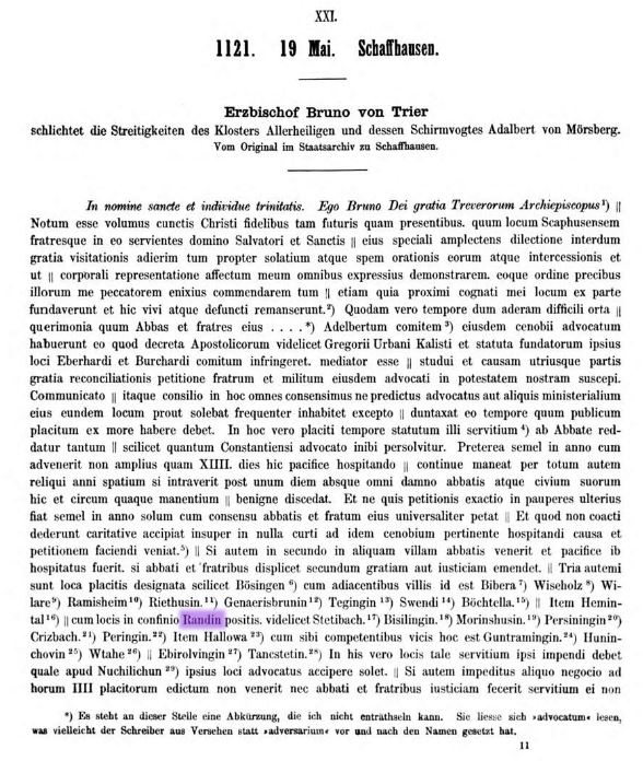 Randen Urkunde aus 1121